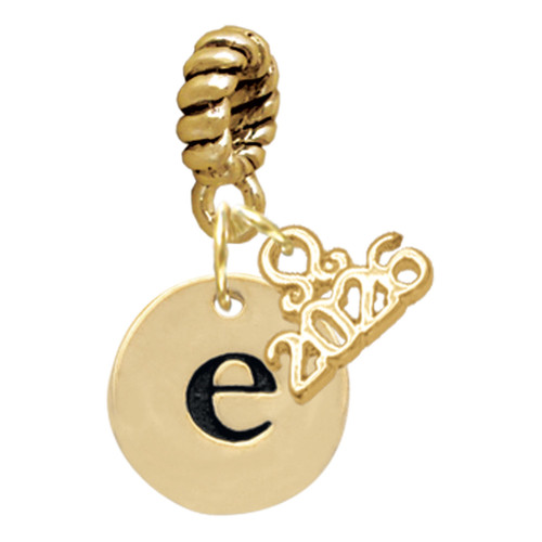 Gold-tone Disc 1/2'' Initial - e - Gold-tone Plated Twist Rope Bead Charm Dangle with Mini Year 2026