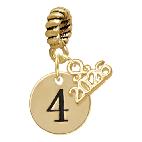 Gold-tone Disc 1/2'' Number - 4 - Gold-tone Plated Twist Rope Bead Charm Dangle with Mini Year 2026
