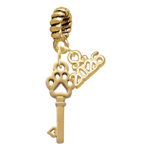 Gold-tone Small Open Paw Key - Gold-tone Plated Twist Rope Bead Charm Dangle with Mini Year 2026