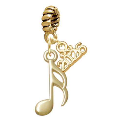 Gold-tone Sixteenth Note - Gold-tone Plated Twist Rope Bead Charm Dangle with Mini Year 2026
