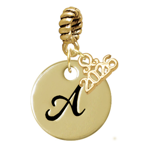 Gold-tone Large Disc Letter - A - Gold-tone Plated Twist Rope Bead Charm Dangle with Mini Year 2026