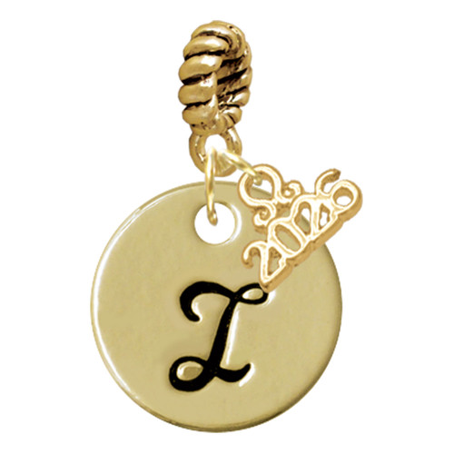 Gold-tone Large Disc Letter - I - Gold-tone Plated Twist Rope Bead Charm Dangle with Mini Year 2026