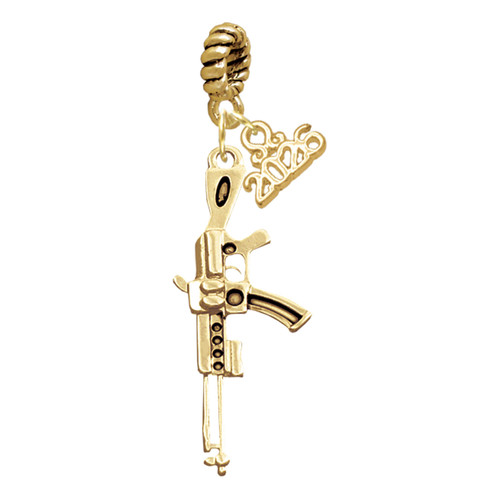 Gold-tone Rifle - Gold-tone Plated Twist Rope Bead Charm Dangle with Mini Year 2026