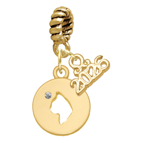 Gold-tone Cat Head Silhouette - Gold-tone Plated Twist Rope Bead Charm Dangle with Mini Year 2026