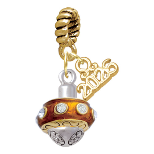 Gold-tone Translucent Brown with Crystals Spinner - Gold-tone Plated Twist Rope Bead Charm Dangle with Mini Year 2026