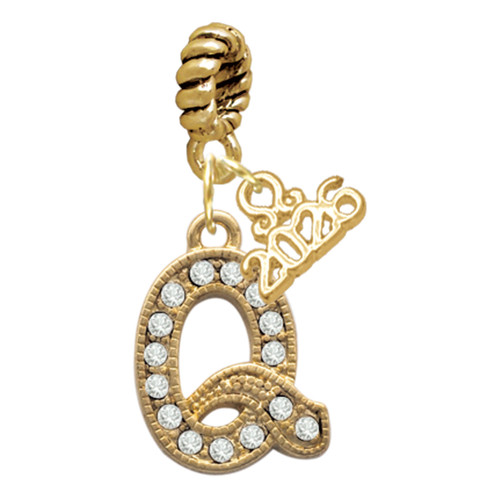 Gold-tone Crystal Initial - Q - Gold-tone Plated Twist Rope Bead Charm Dangle with Mini Year 2026