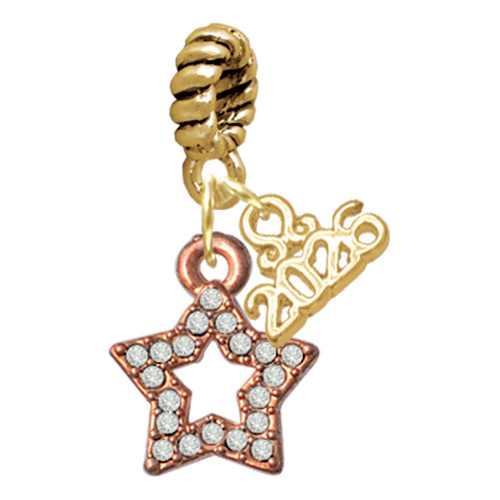 Rose Gold-tone Clear Crystal Lucky Star - Gold-tone Plated Twist Rope Bead Charm Dangle with Mini Year 2026