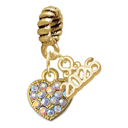 Gold-tone Clear AB Crystal Heart - Gold-tone Plated Twist Rope Bead Charm Dangle with Mini Year 2026