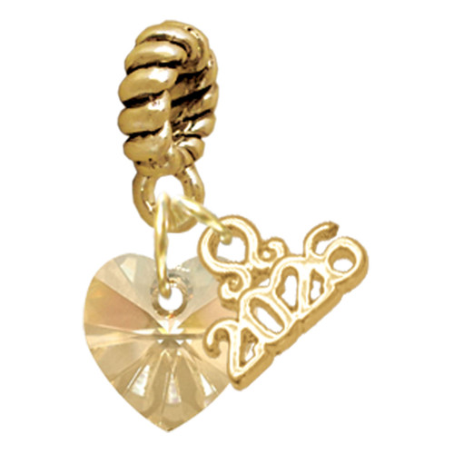 10mm Gold-tone Crystal Heart - Gold-tone Plated Twist Rope Bead Charm Dangle with Mini Year 2026