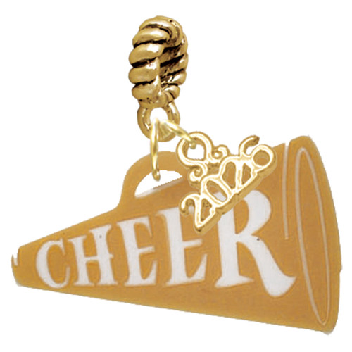 Acrylic Large Gold-tone Cheer Megaphone - Gold-tone Plated Twist Rope Bead Charm Dangle with Mini Year 2026