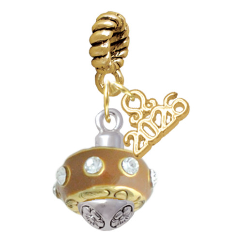 Gold-tone Tan with Crystals Spinner - Gold-tone Plated Twist Rope Bead Charm Dangle with Mini Year 2026