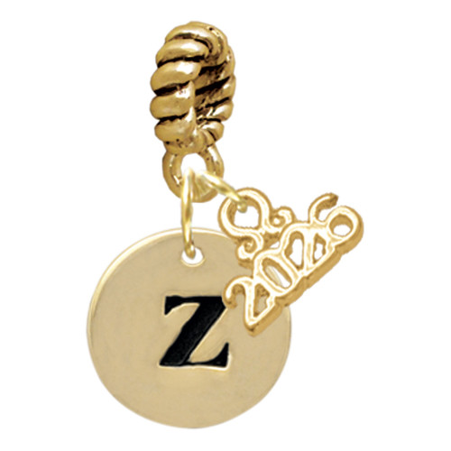 Gold-tone Disc 1/2'' Initial - z - Gold-tone Plated Twist Rope Bead Charm Dangle with Mini Year 2026