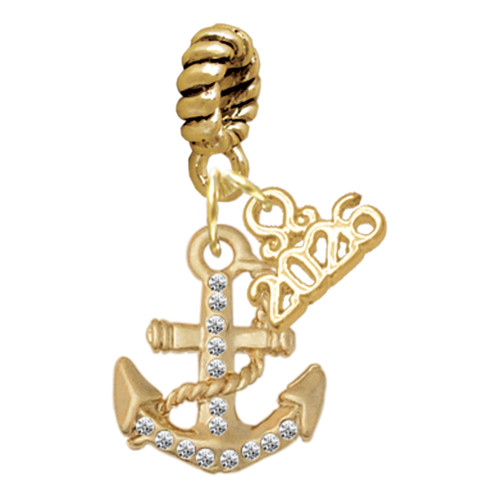 Gold-tone Clear Crystal Anchor - Gold-tone Plated Twist Rope Bead Charm Dangle with Mini Year 2026