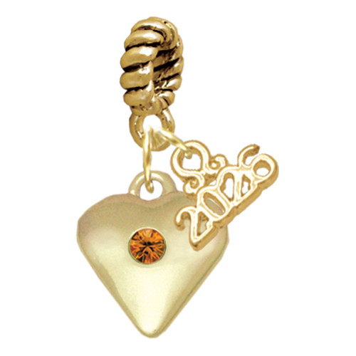 Gold-tone Large Yellow Crystal Heart - Gold-tone Plated Twist Rope Bead Charm Dangle with Mini Year 2026
