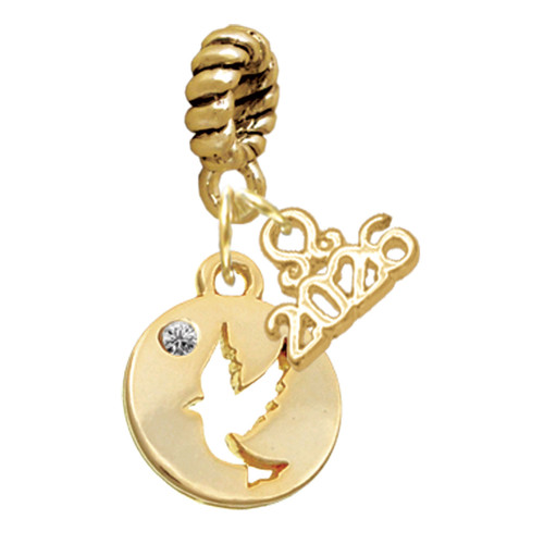 Gold-tone Dove Disc - Gold-tone Plated Twist Rope Bead Charm Dangle with Mini Year 2026