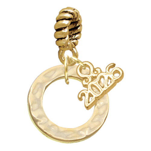 Gold-tone Hammered Karma Ring - Gold-tone Plated Twist Rope Bead Charm Dangle with Mini Year 2026