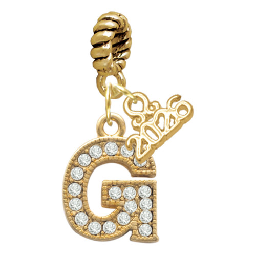 Gold-tone Crystal Initial - G - Gold-tone Plated Twist Rope Bead Charm Dangle with Mini Year 2026