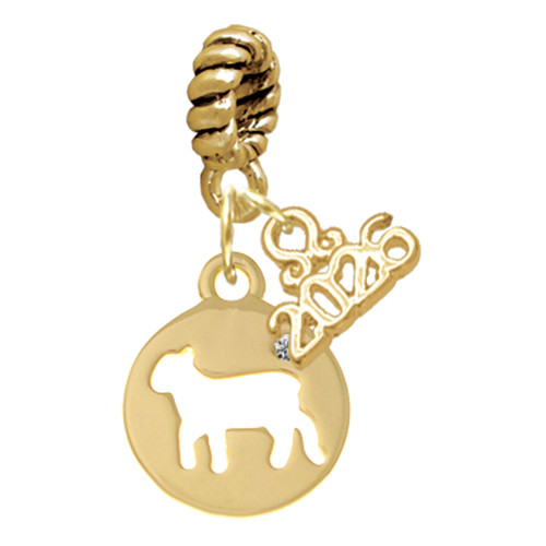 Gold-tone Lamb Silhouette - Gold-tone Plated Twist Rope Bead Charm Dangle with Mini Year 2026