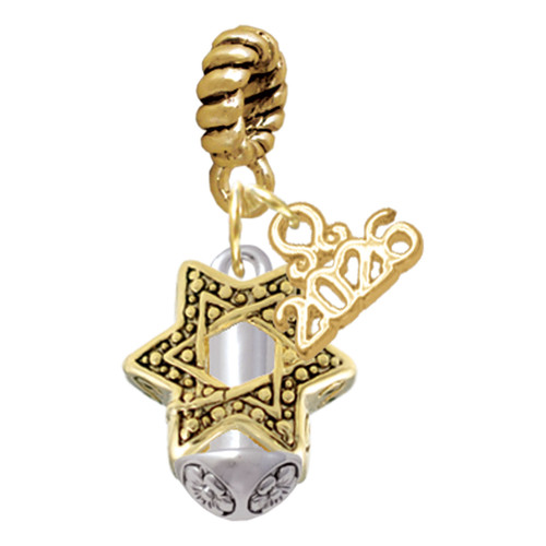 Gold-tone Star of David Spinner - Gold-tone Plated Twist Rope Bead Charm Dangle with Mini Year 2026