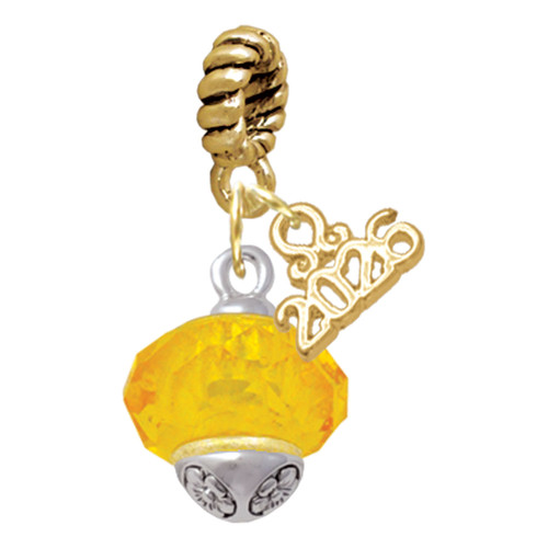Yellow Faceted Glass Gold-tone Spinner - Gold-tone Plated Twist Rope Bead Charm Dangle with Mini Year 2026