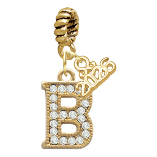 Gold-tone Crystal Initial - B - Gold-tone Plated Twist Rope Bead Charm Dangle with Mini Year 2026