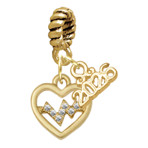 Gold-tone Heart - Crystal Heartbeat - Gold-tone Plated Twist Rope Bead Charm Dangle with Mini Year 2026