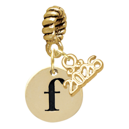 Gold-tone Disc 1/2'' Initial - f - Gold-tone Plated Twist Rope Bead Charm Dangle with Mini Year 2026