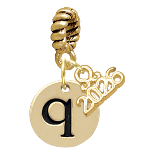 Gold-tone Disc 1/2'' Initial - q - Gold-tone Plated Twist Rope Bead Charm Dangle with Mini Year 2026