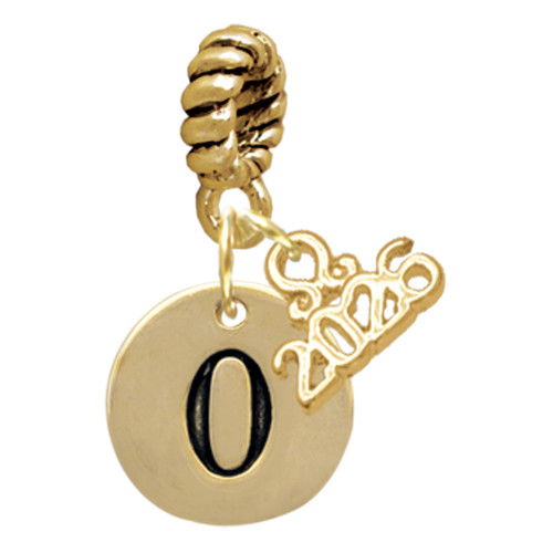 Gold-tone Disc 1/2'' Number - 0 - Gold-tone Plated Twist Rope Bead Charm Dangle with Mini Year 2026