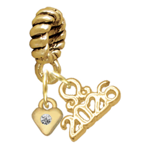 Gold-tone Mini Clear Crystal Heart - Gold-tone Plated Twist Rope Bead Charm Dangle with Mini Year 2026