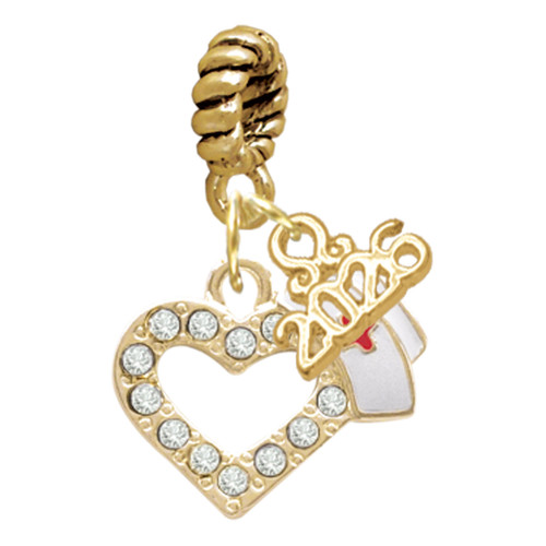 Gold-tone Small Crystal Heart with Nurse Hat - Gold-tone Plated Twist Rope Bead Charm Dangle with Mini Year 2026