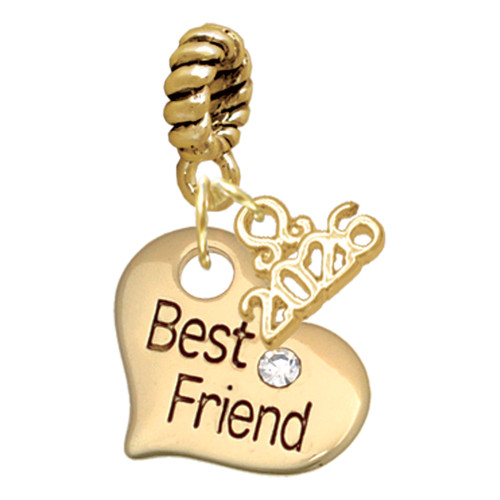 Gold-tone Large Best Friend Heart with Crystal - Gold-tone Plated Twist Rope Bead Charm Dangle with Mini Year 2026