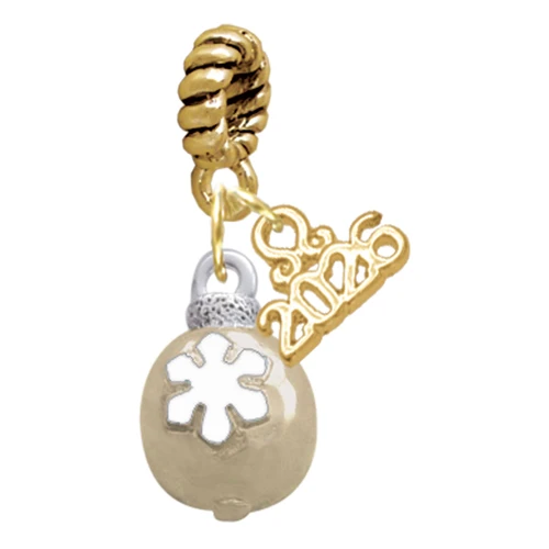Gold-tone Ornament with White Snowflake - Gold-tone Plated Twist Rope Bead Charm Dangle with Mini Year 2026