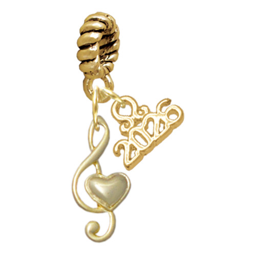 Gold-tone Medium Clef with Heart - Gold-tone Plated Twist Rope Bead Charm Dangle with Mini Year 2026
