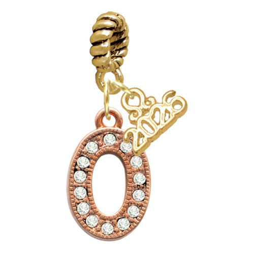 Rose Gold-tone Crystal Initial - O - Gold-tone Plated Twist Rope Bead Charm Dangle with Mini Year 2026