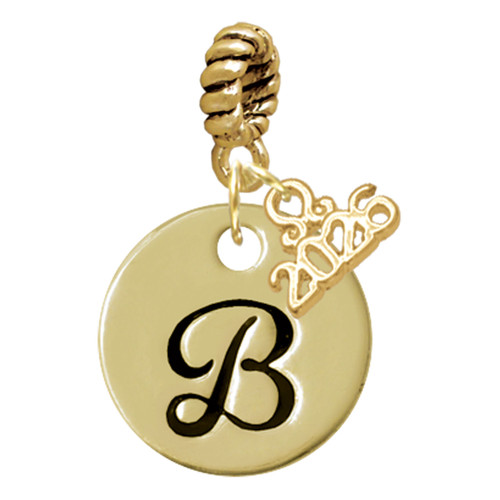 Gold-tone Large Disc Letter - B - Gold-tone Plated Twist Rope Bead Charm Dangle with Mini Year 2026