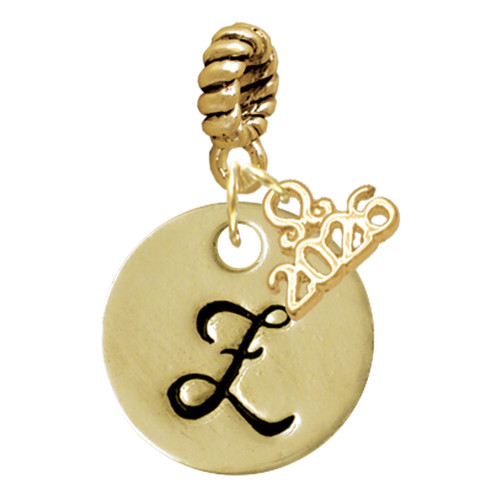 Gold-tone Large Disc Letter - Z - Gold-tone Plated Twist Rope Bead Charm Dangle with Mini Year 2026