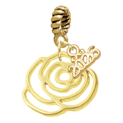Gold-tone Large Rose Outline - Gold-tone Plated Twist Rope Bead Charm Dangle with Mini Year 2026