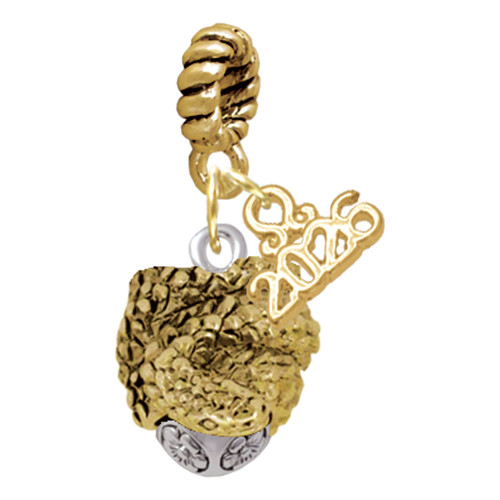 Gold-tone Snake Wrapped Around Spinner - Gold-tone Plated Twist Rope Bead Charm Dangle with Mini Year 2026