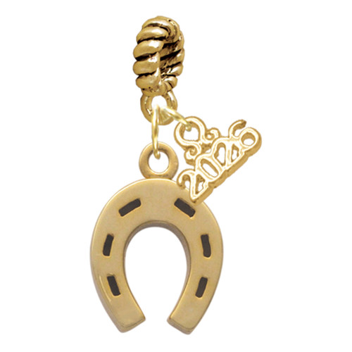 Gold-tone Horseshoe - Gold-tone Plated Twist Rope Bead Charm Dangle with Mini Year 2026