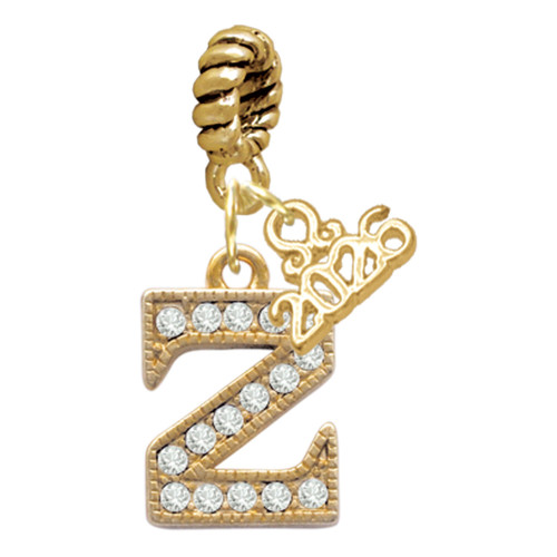 Gold-tone Crystal Initial - Z - Gold-tone Plated Twist Rope Bead Charm Dangle with Mini Year 2026