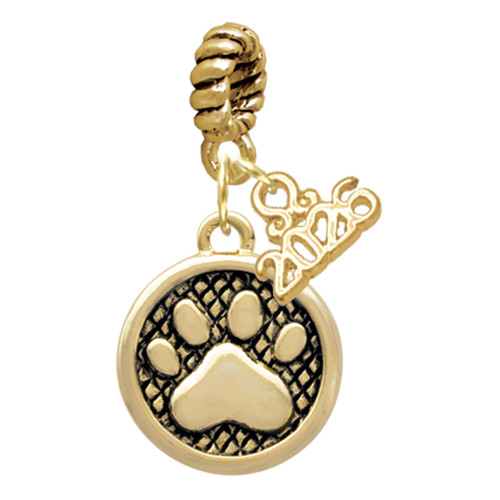 Gold-tone Paw in Circle - Gold-tone Plated Twist Rope Bead Charm Dangle with Mini Year 2026