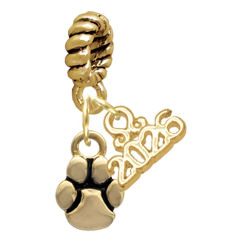 Gold-tone Mini Rounded Paw - Gold-tone Plated Twist Rope Bead Charm Dangle with Mini Year 2026