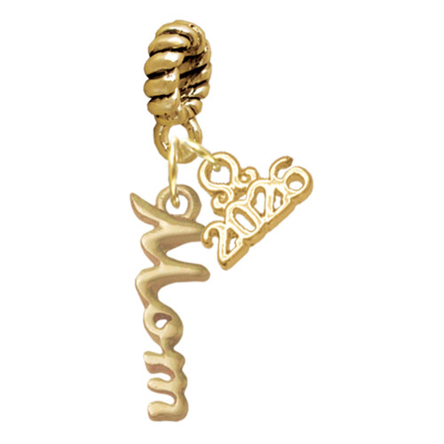 Gold-tone Small Mom Script - Gold-tone Plated Twist Rope Bead Charm Dangle with Mini Year 2026