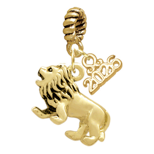 Gold-tone 3-D Lion - Gold-tone Plated Twist Rope Bead Charm Dangle with Mini Year 2026