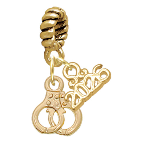 Gold-tone Mini Handcuffs - Gold-tone Plated Twist Rope Bead Charm Dangle with Mini Year 2026