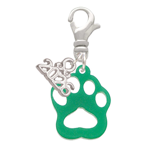 Acrylic Small Paw Green - Silver Plated Clip on Charm with Mini Year 2026: Year to Remember Jewelry Gift - Celebrations