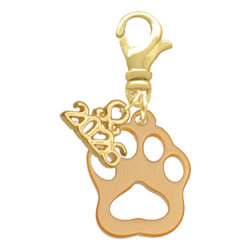 Acrylic Small Paw Gold-tone - Gold-tone Plated Clip on Charm with Mini Year 2026: Year to Remember Jewelry Gift - Celebrations