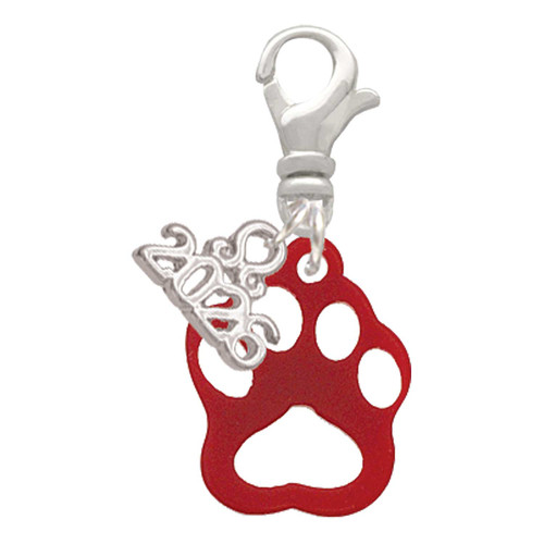 Acrylic Small Paw Maroon - Silver Plated Clip on Charm with Mini Year 2026: Year to Remember Jewelry Gift - Celebrations