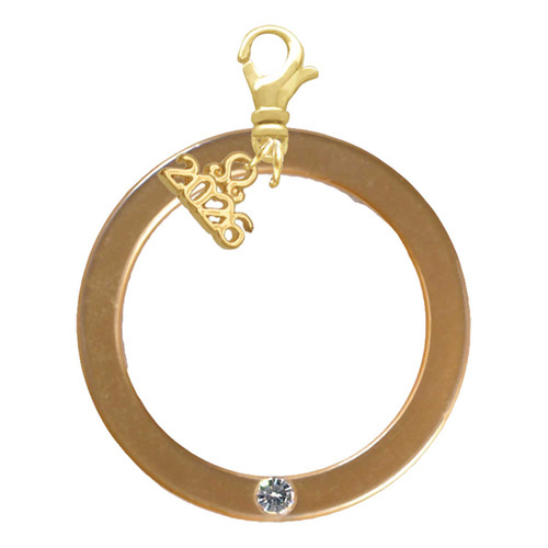 Acrylic 1 1/2" Ring with 4mm Gold-tone Crystal - Gold-tone Plated Clip on Charm with Mini Year 2026: Year to Remember Jewelry Gift - Celebrations